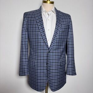 Tom James Blazer Mens 40R Blue Gingham Check Wool Two Button Sport Coat Custom